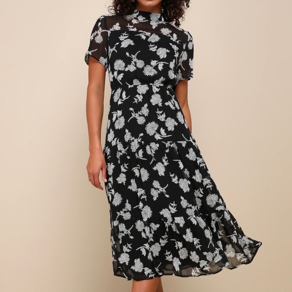 Lulus Floral Dressed Up Black Floral Print Midi Dress
